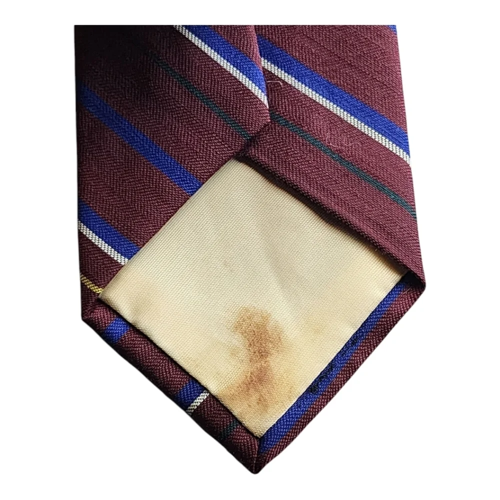 Polo Ralph Lauren Wool Silk Tie Burgundy Stripe Made USA Handcrafted Purple Tag